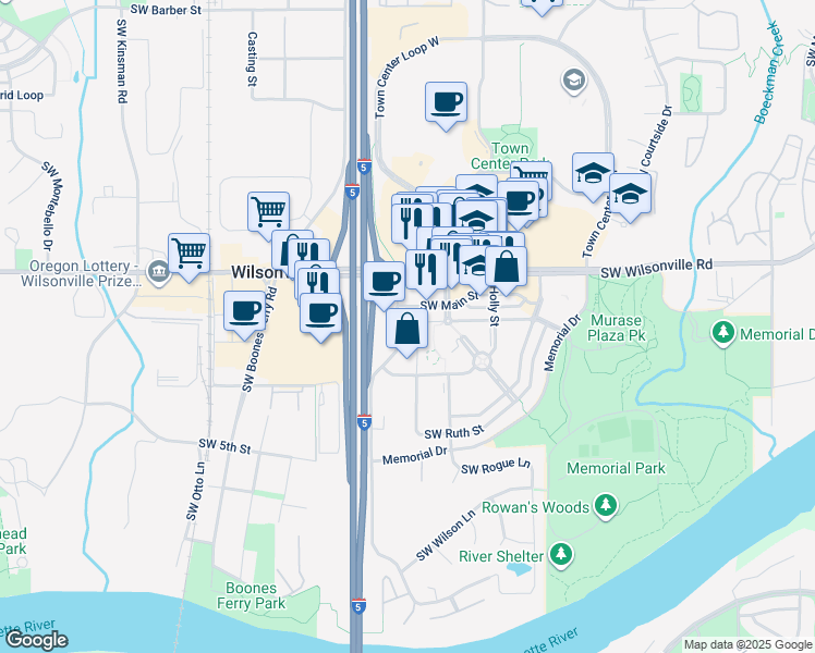 map of restaurants, bars, coffee shops, grocery stores, and more near 30240 Southwest Parkway Avenue in Wilsonville
