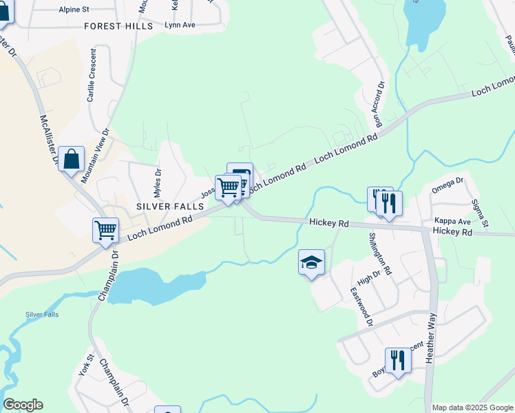map of restaurants, bars, coffee shops, grocery stores, and more near 1385 Hickey Road in Saint John