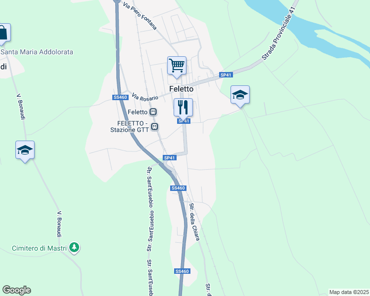 map of restaurants, bars, coffee shops, grocery stores, and more near 1 Frazione San Francesco Benne in Città Metropolitana di Torino