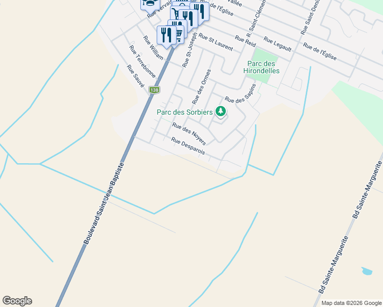 map of restaurants, bars, coffee shops, grocery stores, and more near 47 Rue Desparois in Mercier