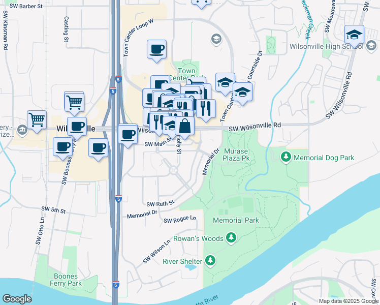 map of restaurants, bars, coffee shops, grocery stores, and more near 8366 Jessica Street in Wilsonville