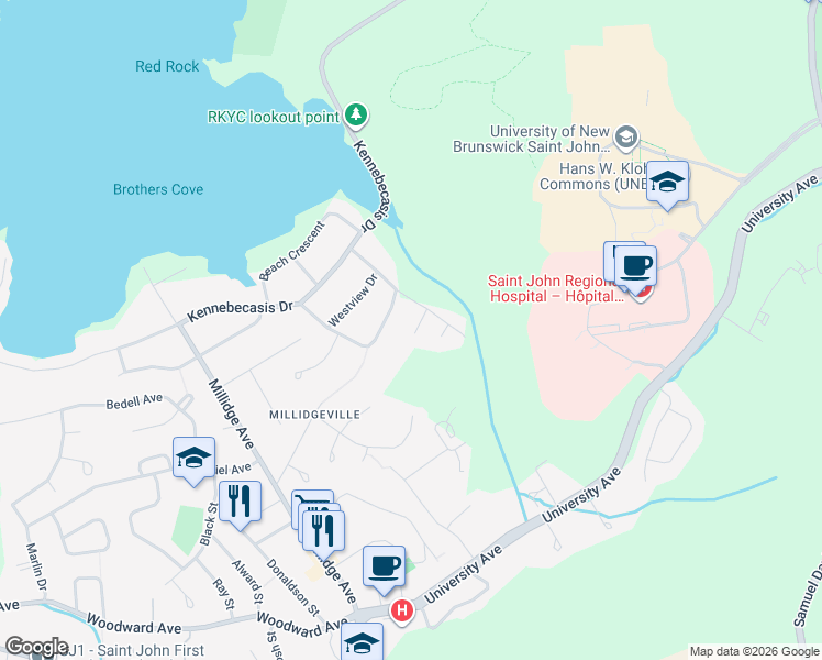 map of restaurants, bars, coffee shops, grocery stores, and more near in Saint John