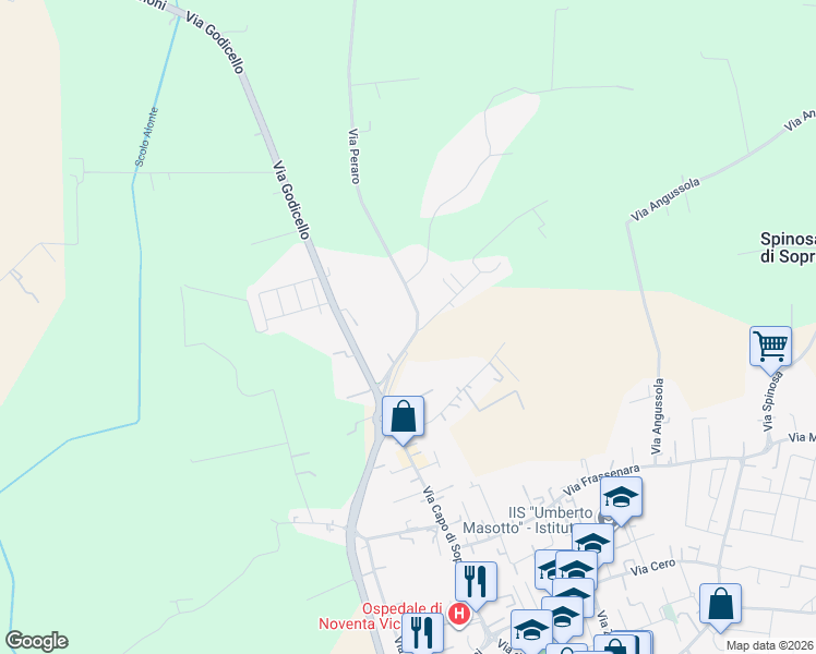 map of restaurants, bars, coffee shops, grocery stores, and more near 43/B Via Peraro in Noventa Vicentina