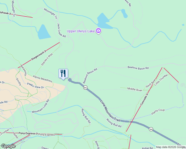 map of restaurants, bars, coffee shops, grocery stores, and more near 14 Beehive Basin Road in Big Sky