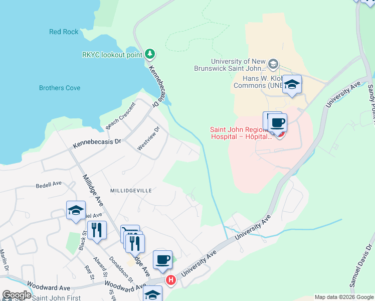 map of restaurants, bars, coffee shops, grocery stores, and more near in Saint John