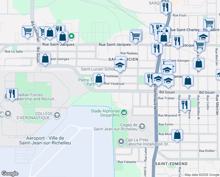 map of restaurants, bars, coffee shops, grocery stores, and more near 425 Boulevard Gouin in Saint-Jean-sur-Richelieu