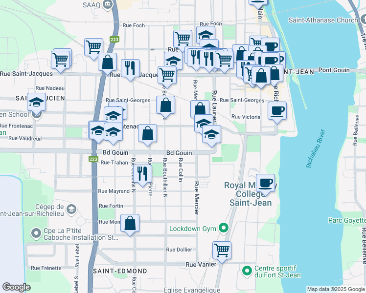 map of restaurants, bars, coffee shops, grocery stores, and more near 67 Rue Collin in Saint-Jean-sur-Richelieu