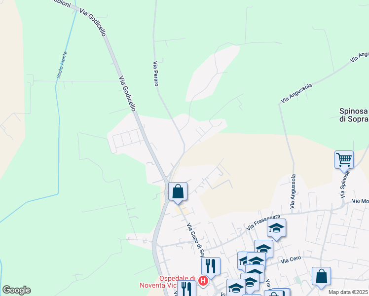 map of restaurants, bars, coffee shops, grocery stores, and more near 43/B Via Peraro in Noventa Vicentina