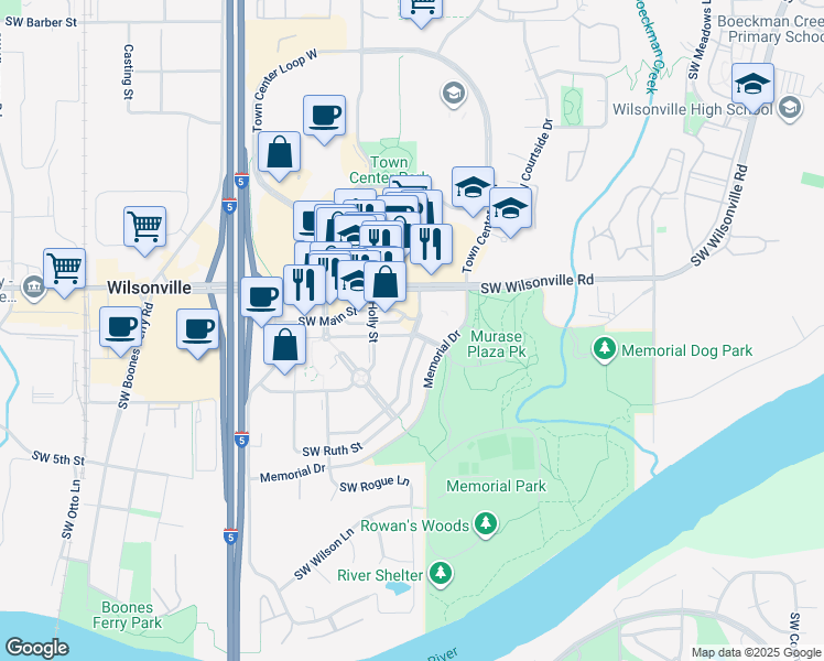 map of restaurants, bars, coffee shops, grocery stores, and more near 30243 Southwest Rebekah Street in Wilsonville