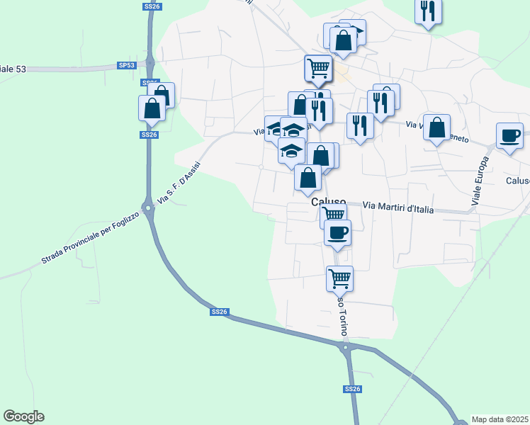 map of restaurants, bars, coffee shops, grocery stores, and more near 3 Via Valdambrini in Città Metropolitana di Torino