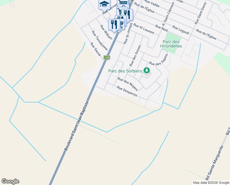 map of restaurants, bars, coffee shops, grocery stores, and more near 20 Rue Lalonde in Mercier