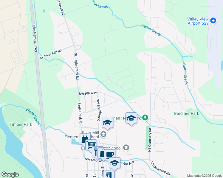 map of restaurants, bars, coffee shops, grocery stores, and more near 1490 North Broadway Street in Estacada