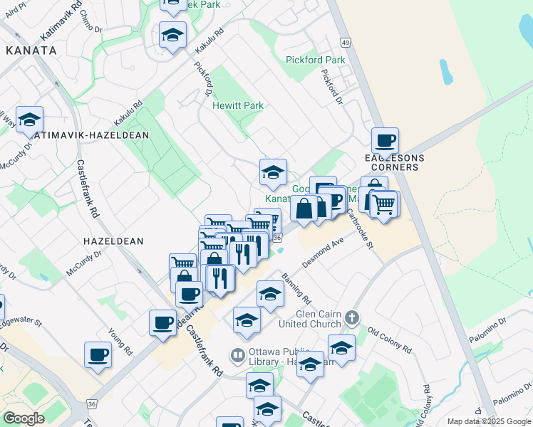 map of restaurants, bars, coffee shops, grocery stores, and more near in Ottawa