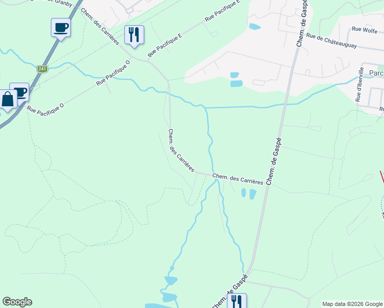 map of restaurants, bars, coffee shops, grocery stores, and more near 53 Chemin des Carrières in Bromont