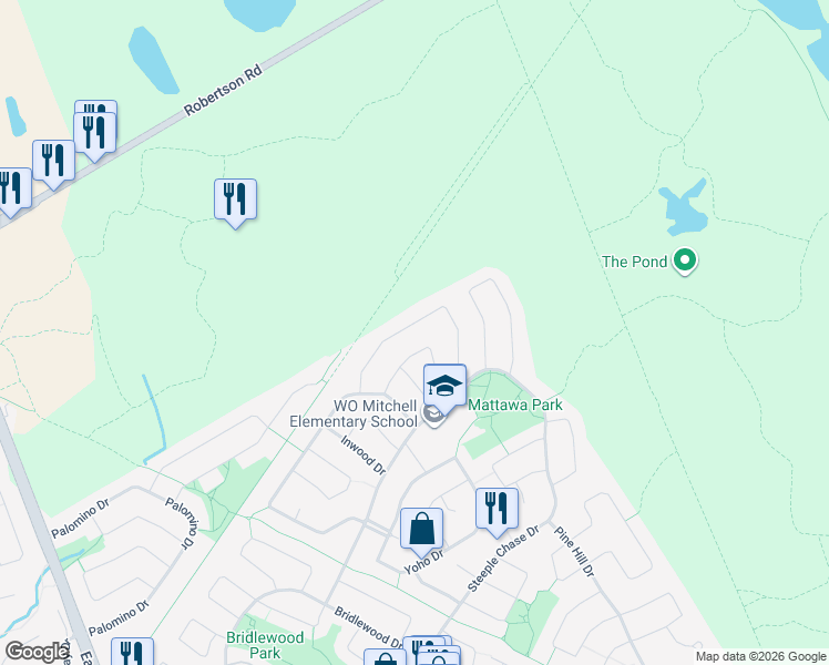 map of restaurants, bars, coffee shops, grocery stores, and more near 141 Moresby Drive in Ottawa