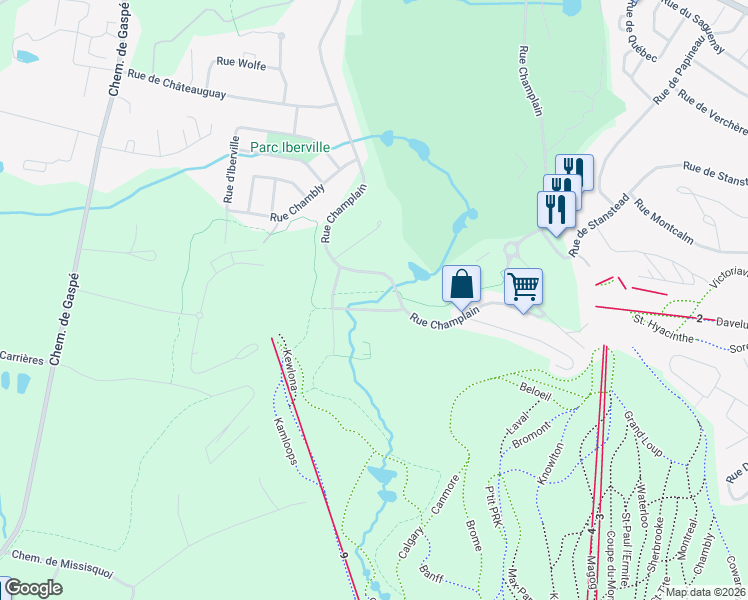 map of restaurants, bars, coffee shops, grocery stores, and more near 94 Rue de Nicolet in Bromont
