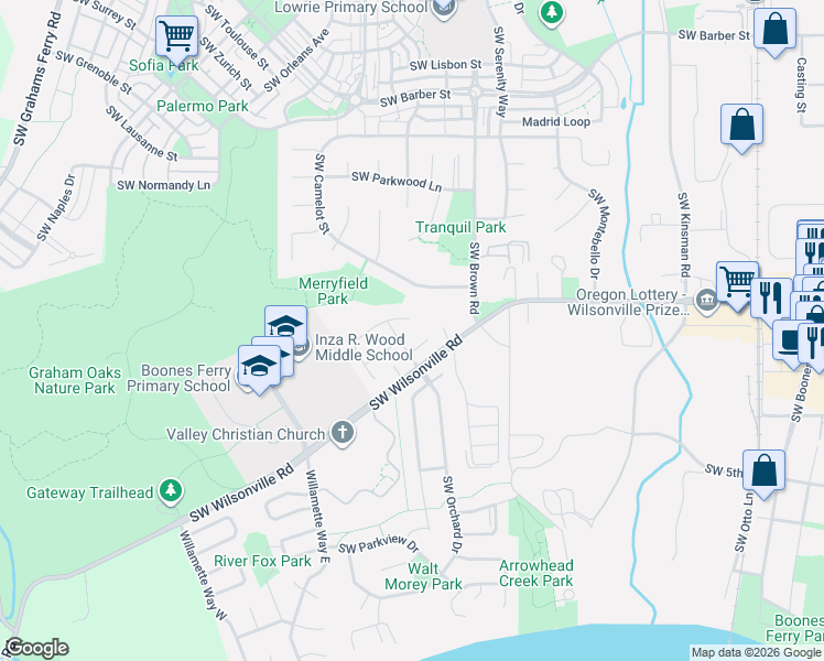 map of restaurants, bars, coffee shops, grocery stores, and more near 10920 Southwest Matzen Drive in Wilsonville