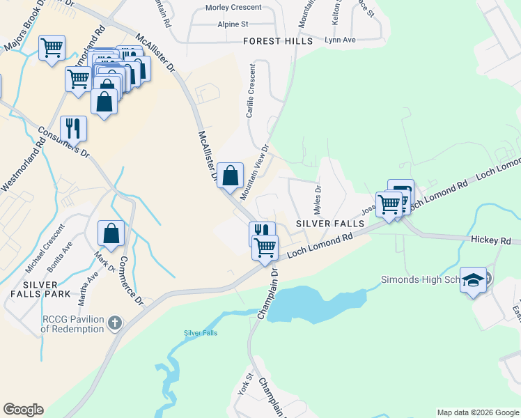 map of restaurants, bars, coffee shops, grocery stores, and more near in Saint John