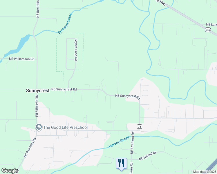 map of restaurants, bars, coffee shops, grocery stores, and more near 22405 Northeast Sunnycrest Road in Newberg