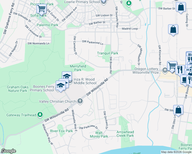 map of restaurants, bars, coffee shops, grocery stores, and more near 10920 Southwest Matzen Drive in Wilsonville