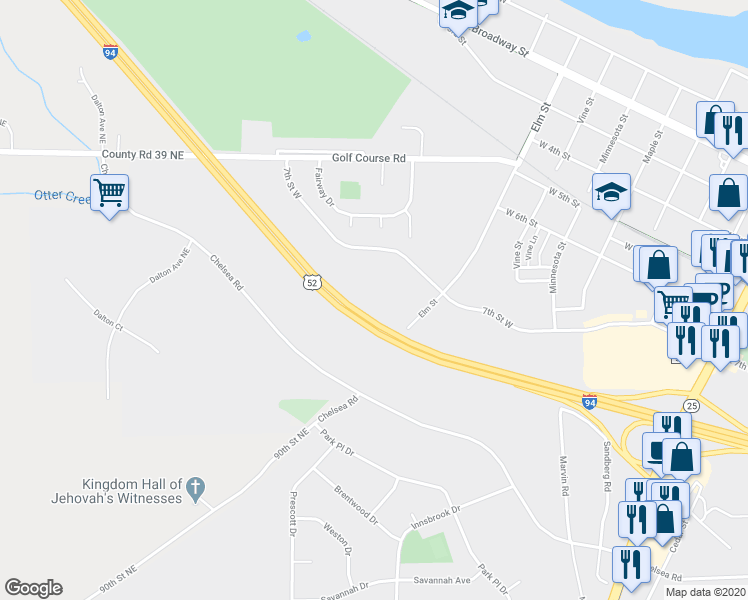 map of restaurants, bars, coffee shops, grocery stores, and more near 1101 Elm Street in Monticello