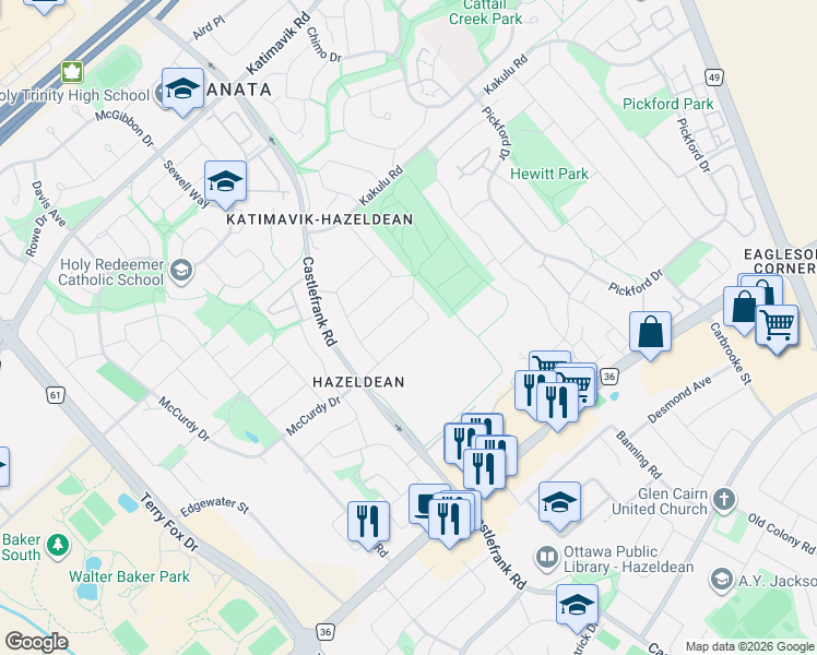 map of restaurants, bars, coffee shops, grocery stores, and more near 31 Tamblyn Crescent in Ottawa