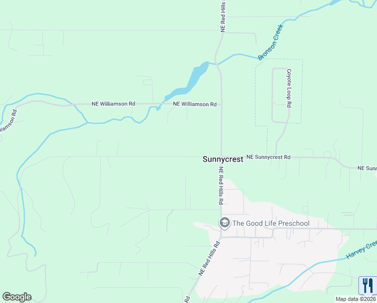 map of restaurants, bars, coffee shops, grocery stores, and more near 21155 Northeast Sunnycrest Road in Newberg