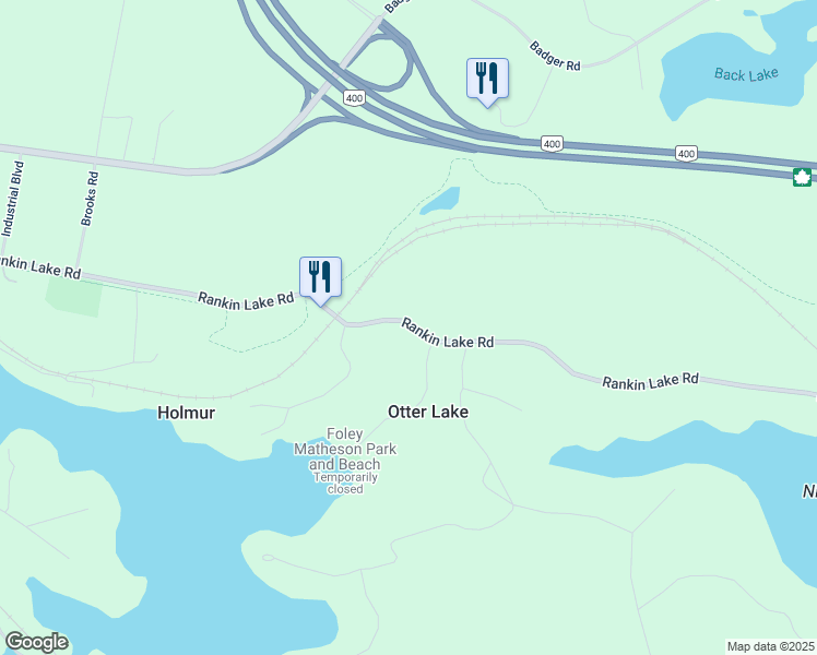 map of restaurants, bars, coffee shops, grocery stores, and more near 124 Rankin Lake Road in Parry Sound