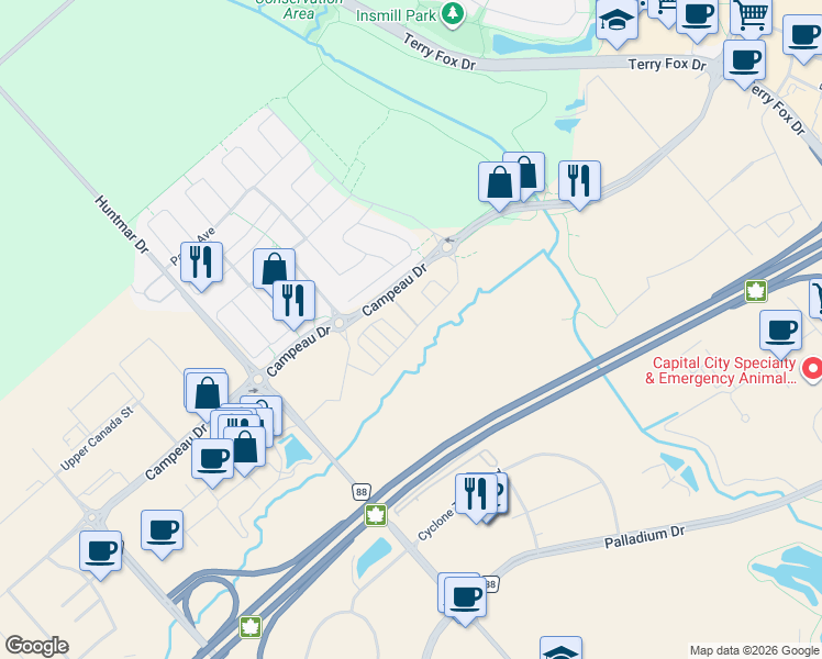 map of restaurants, bars, coffee shops, grocery stores, and more near 631 Feedmill Private in Ottawa