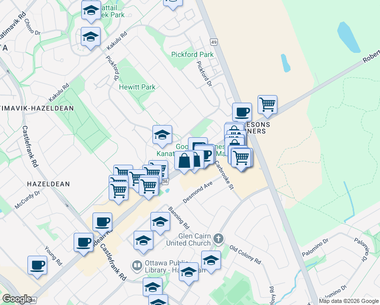 map of restaurants, bars, coffee shops, grocery stores, and more near 1006 Tanguay Court in Ottawa