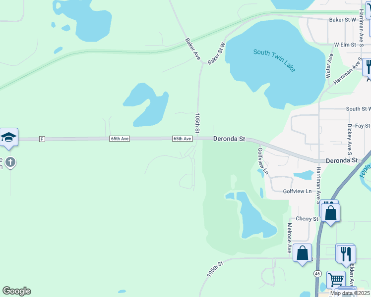 map of restaurants, bars, coffee shops, grocery stores, and more near 606 Pondhurst Drive in Amery