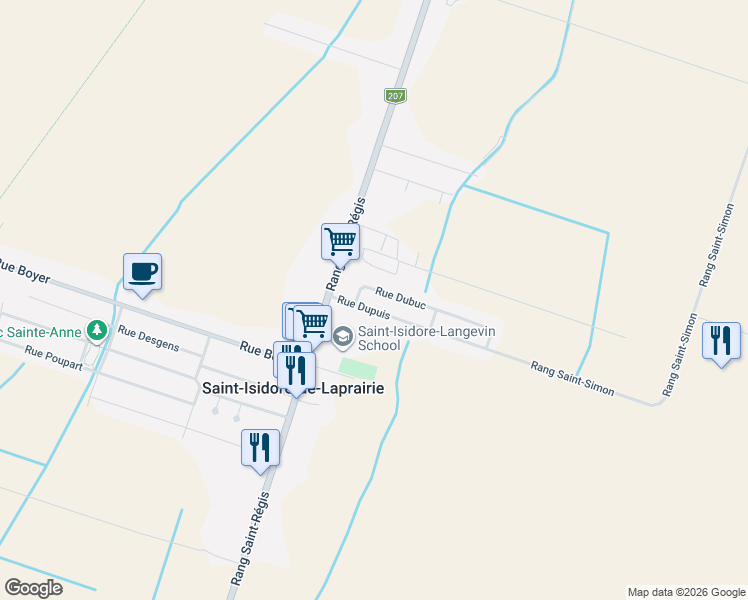 map of restaurants, bars, coffee shops, grocery stores, and more near 21 Rue Dupuis in Saint-Isidore-de-Laprairie