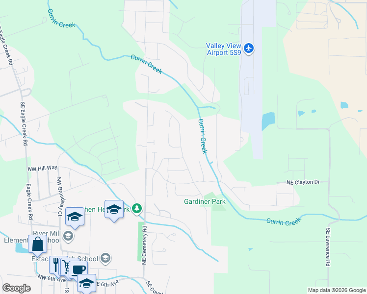 map of restaurants, bars, coffee shops, grocery stores, and more near 1580 Northeast Gardiner Drive in Estacada