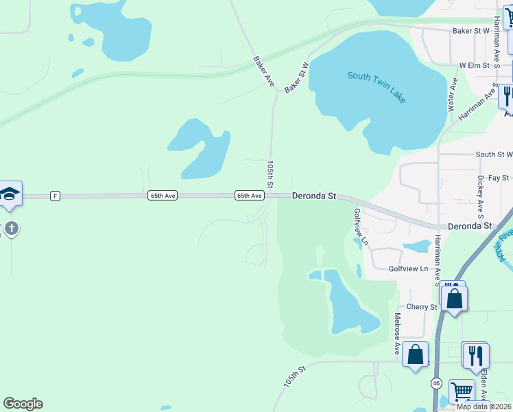 map of restaurants, bars, coffee shops, grocery stores, and more near 606 Pondhurst Drive in Amery