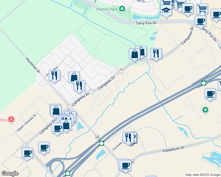 map of restaurants, bars, coffee shops, grocery stores, and more near 821 Arcadian Private in Ottawa