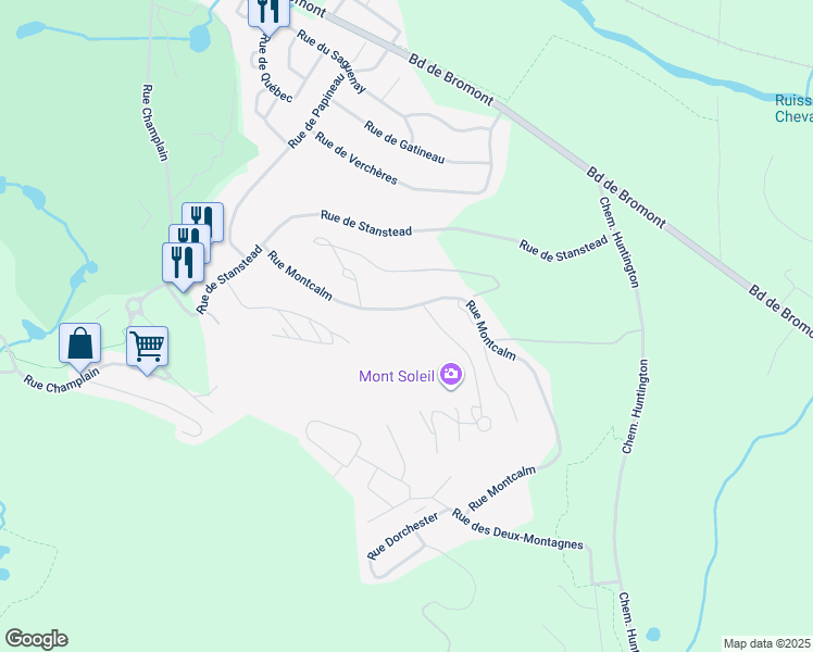 map of restaurants, bars, coffee shops, grocery stores, and more near 161 C Rue Montcalm in Bromont