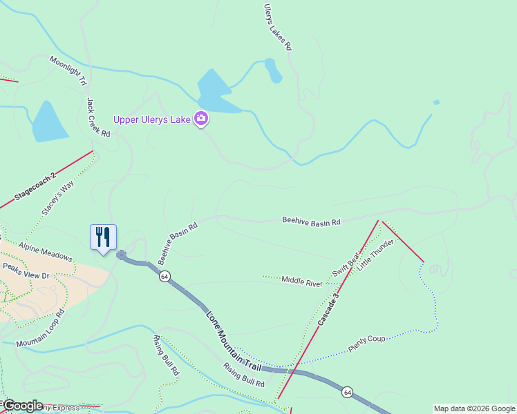 map of restaurants, bars, coffee shops, grocery stores, and more near 14 Beehive Basin Road in Big Sky