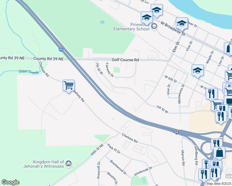 map of restaurants, bars, coffee shops, grocery stores, and more near 1101 Elm Street in Monticello