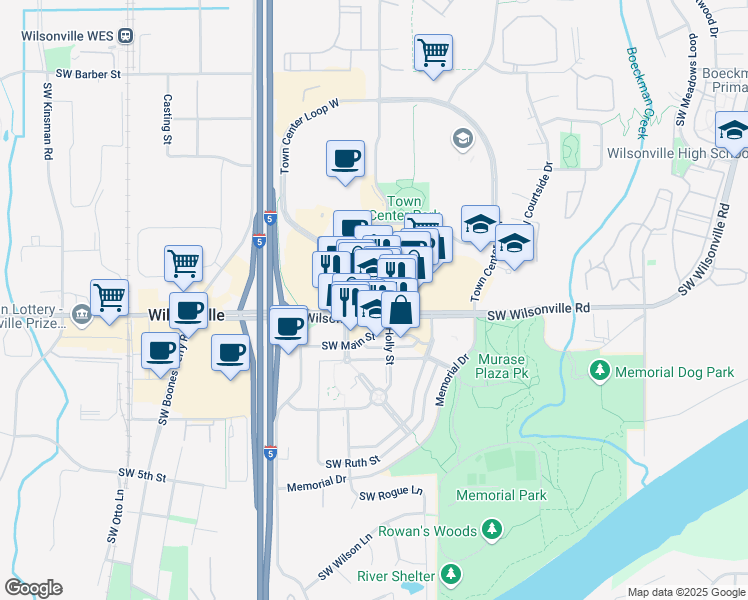 map of restaurants, bars, coffee shops, grocery stores, and more near in Wilsonville