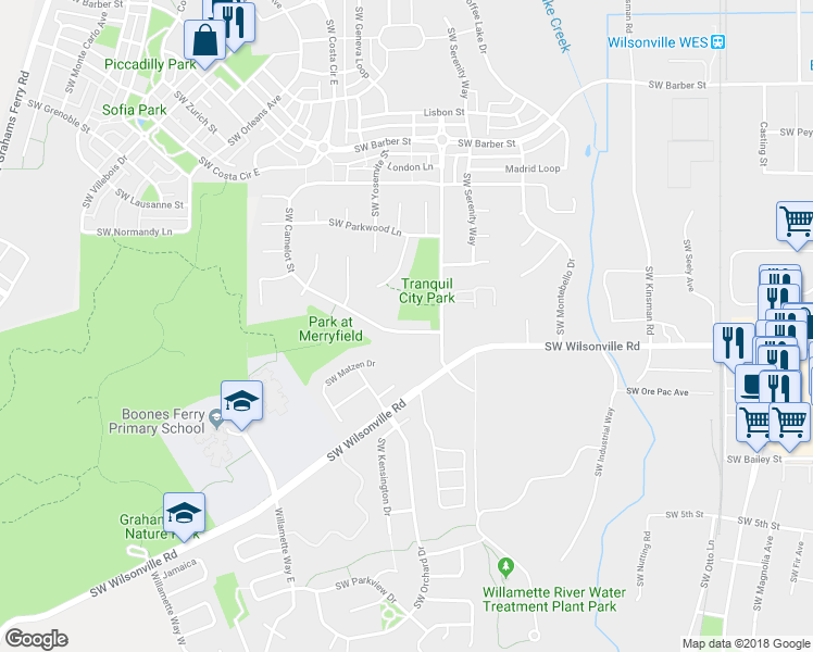 map of restaurants, bars, coffee shops, grocery stores, and more near 29871 Southwest Camelot Street in Wilsonville