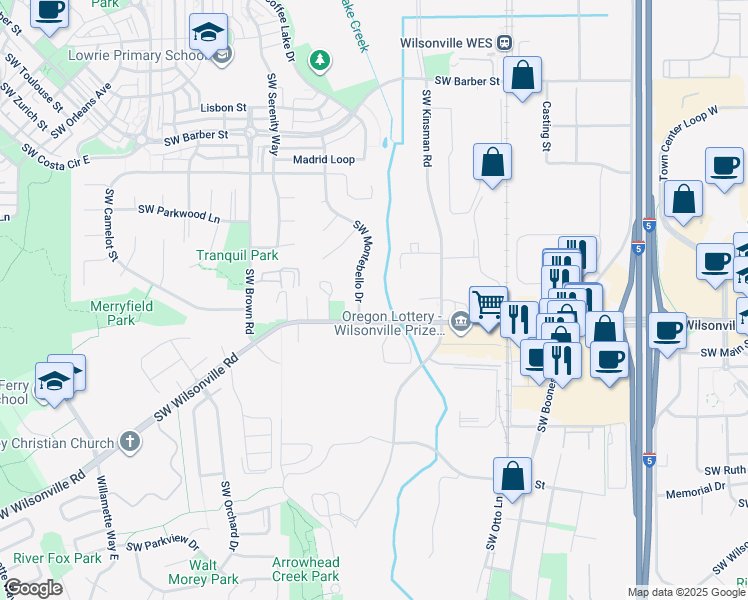 map of restaurants, bars, coffee shops, grocery stores, and more near in Wilsonville