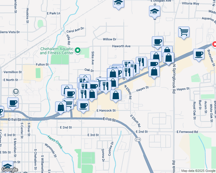 map of restaurants, bars, coffee shops, grocery stores, and more near 2213-2301 East Portland Road in Newberg