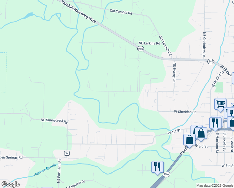 map of restaurants, bars, coffee shops, grocery stores, and more near 23600 Northeast Dillon Road in Newberg