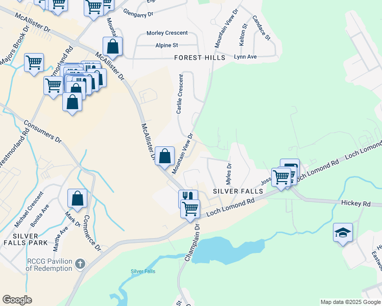 map of restaurants, bars, coffee shops, grocery stores, and more near Coulter Street in Saint John