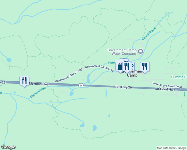 map of restaurants, bars, coffee shops, grocery stores, and more near 87679 East Creek Ridge Road in Government Camp