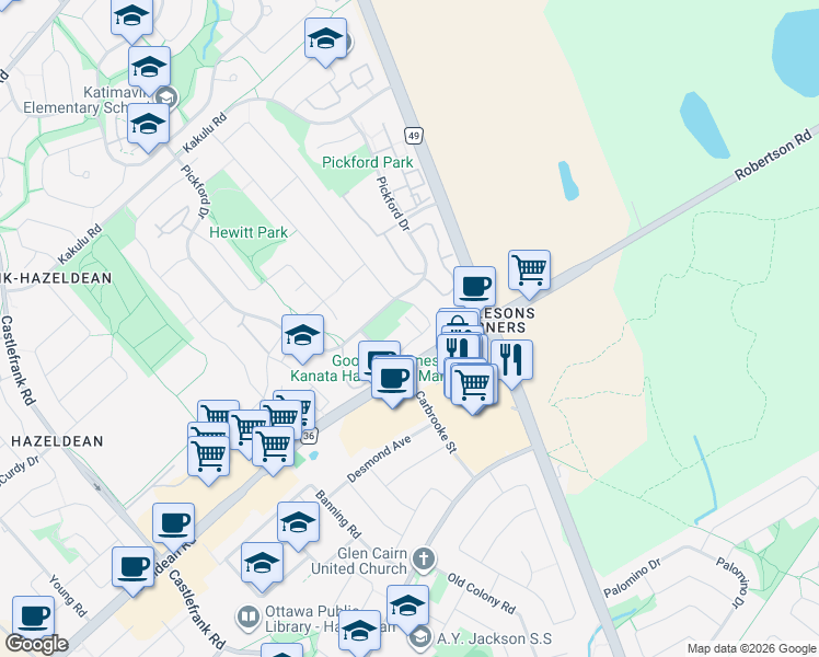 map of restaurants, bars, coffee shops, grocery stores, and more near 809 Star Private in Ottawa
