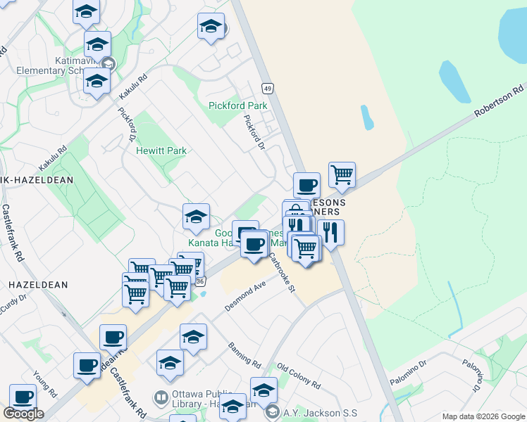 map of restaurants, bars, coffee shops, grocery stores, and more near 809 Star Private in Ottawa