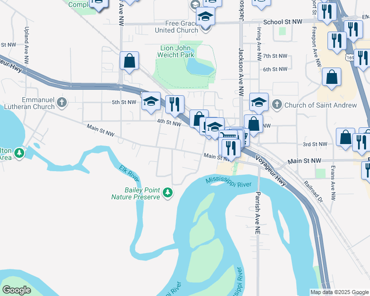 map of restaurants, bars, coffee shops, grocery stores, and more near 927 U.S. 10 in Elk River