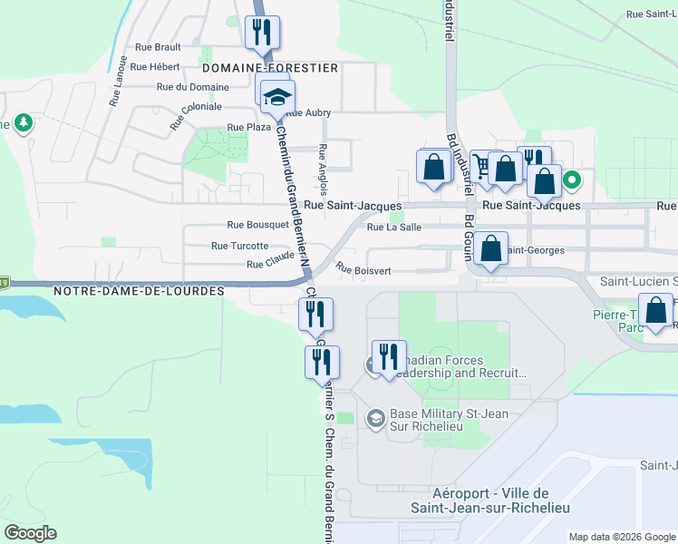 map of restaurants, bars, coffee shops, grocery stores, and more near 718 Rue Boisvert in Saint-Jean-sur-Richelieu