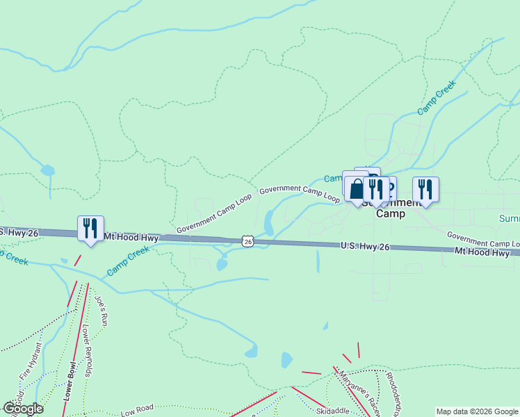 map of restaurants, bars, coffee shops, grocery stores, and more near 31230 East Collins Lake Road in Government Camp